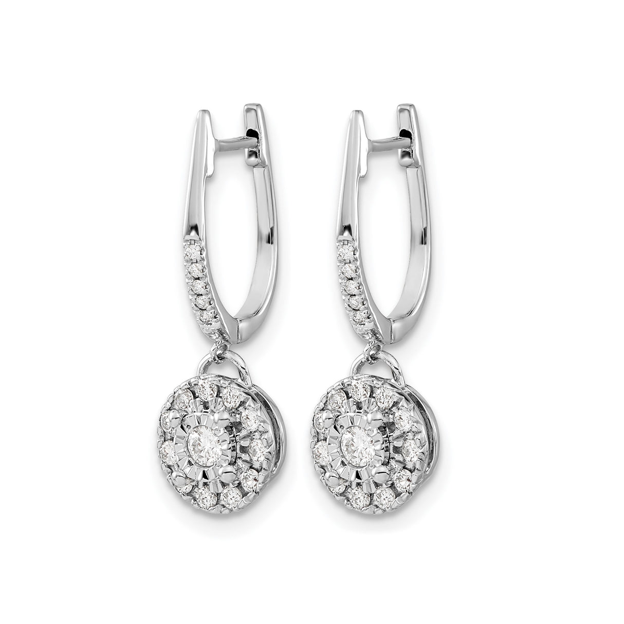 14k White Gold Diamond Drop Earrings, Halo Pavé Cluster Design for Women