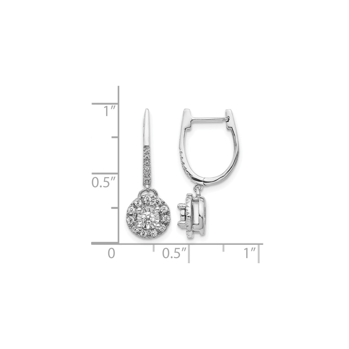 14k White Gold Diamond Drop Earrings, Halo Pavé Cluster Design for Women