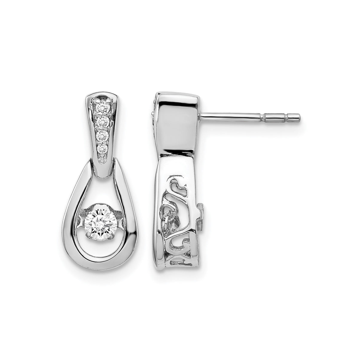14k White Gold Teardrop Earrings with Round Cut Diamonds and LOVE Engraving