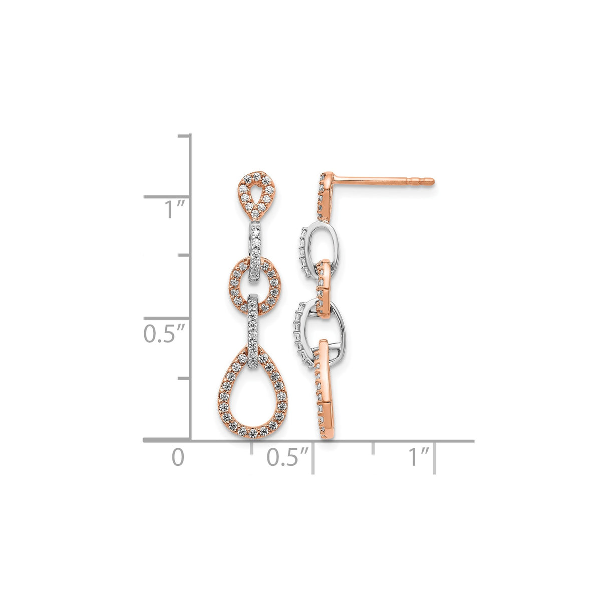 14k Yellow Gold Dangle Earrings with Diamond Accents, Interlocking Teardrop and Oval Links