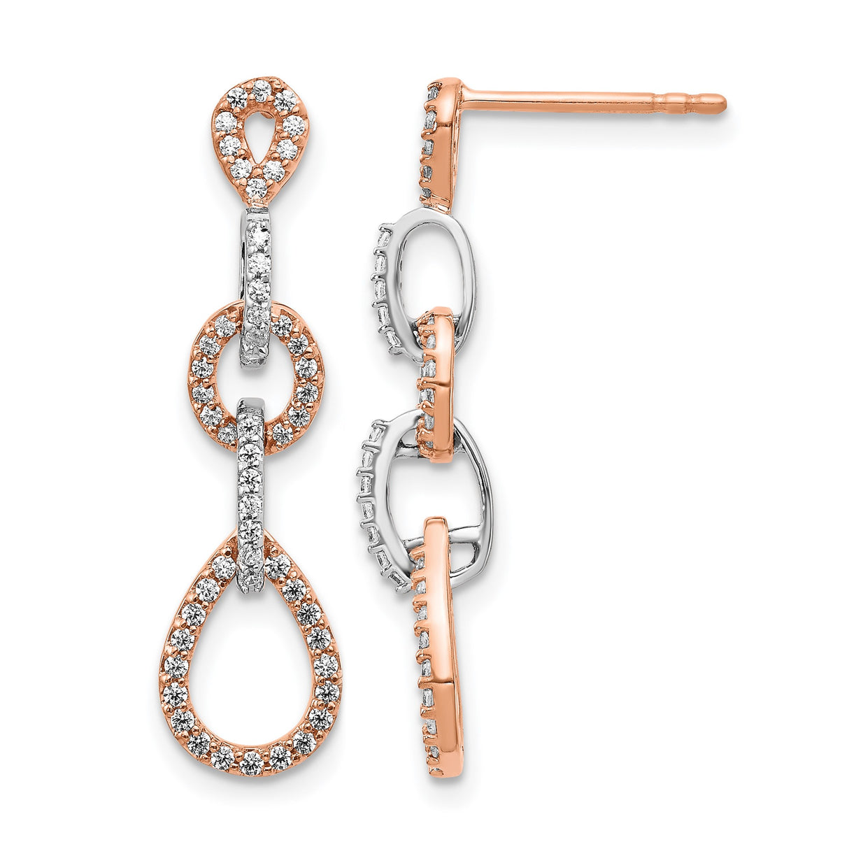 14k Yellow Gold Dangle Earrings with Diamond Accents, Interlocking Teardrop and Oval Links