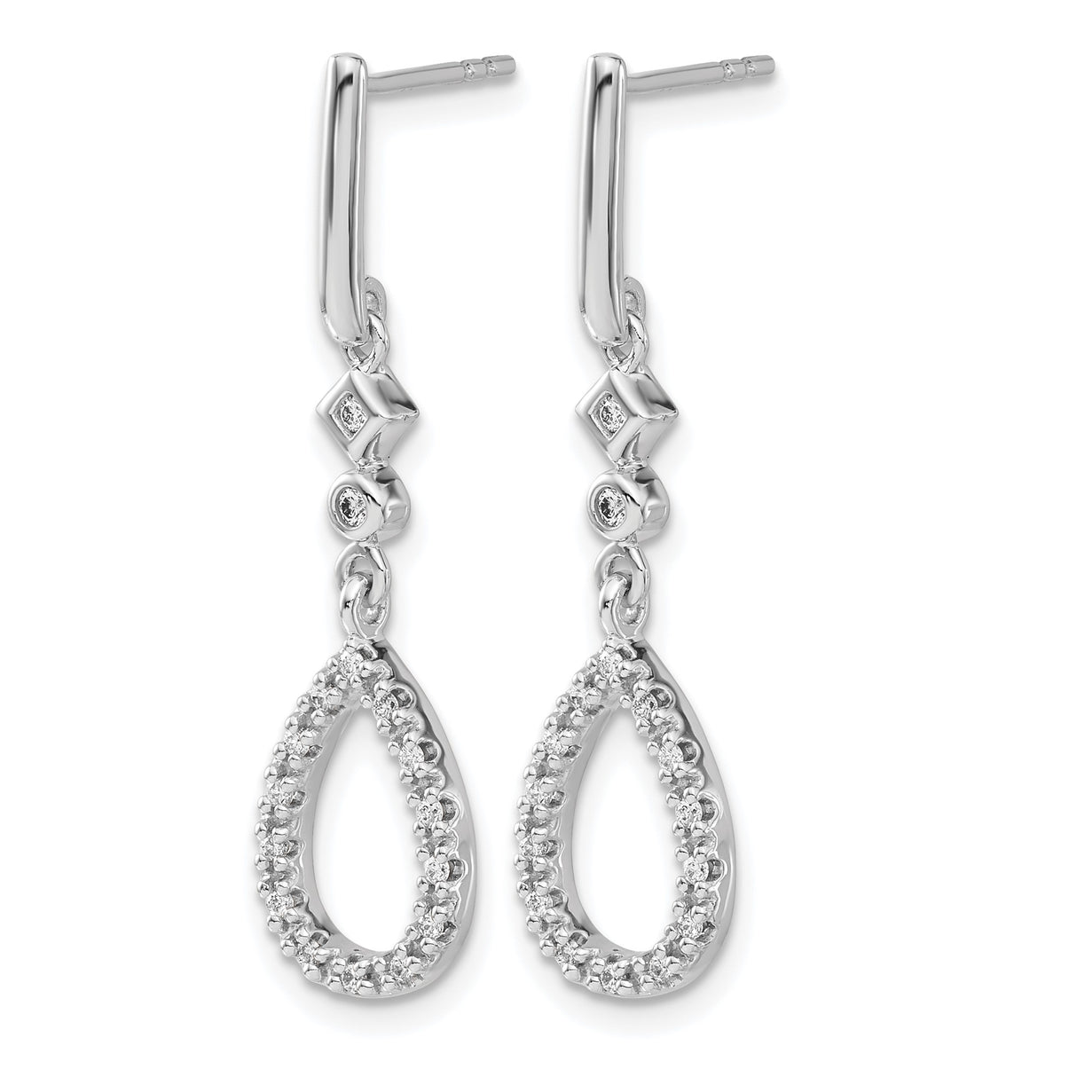 14k White Gold Teardrop Earrings with Diamond Accents, Elegant Dangle Drop Design for Women