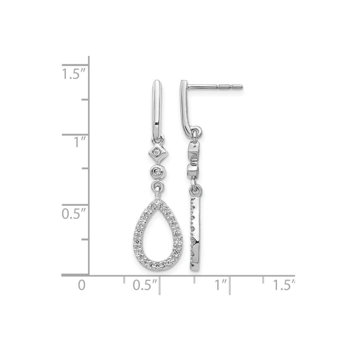14k White Gold Teardrop Earrings with Diamond Accents, Elegant Dangle Drop Design for Women