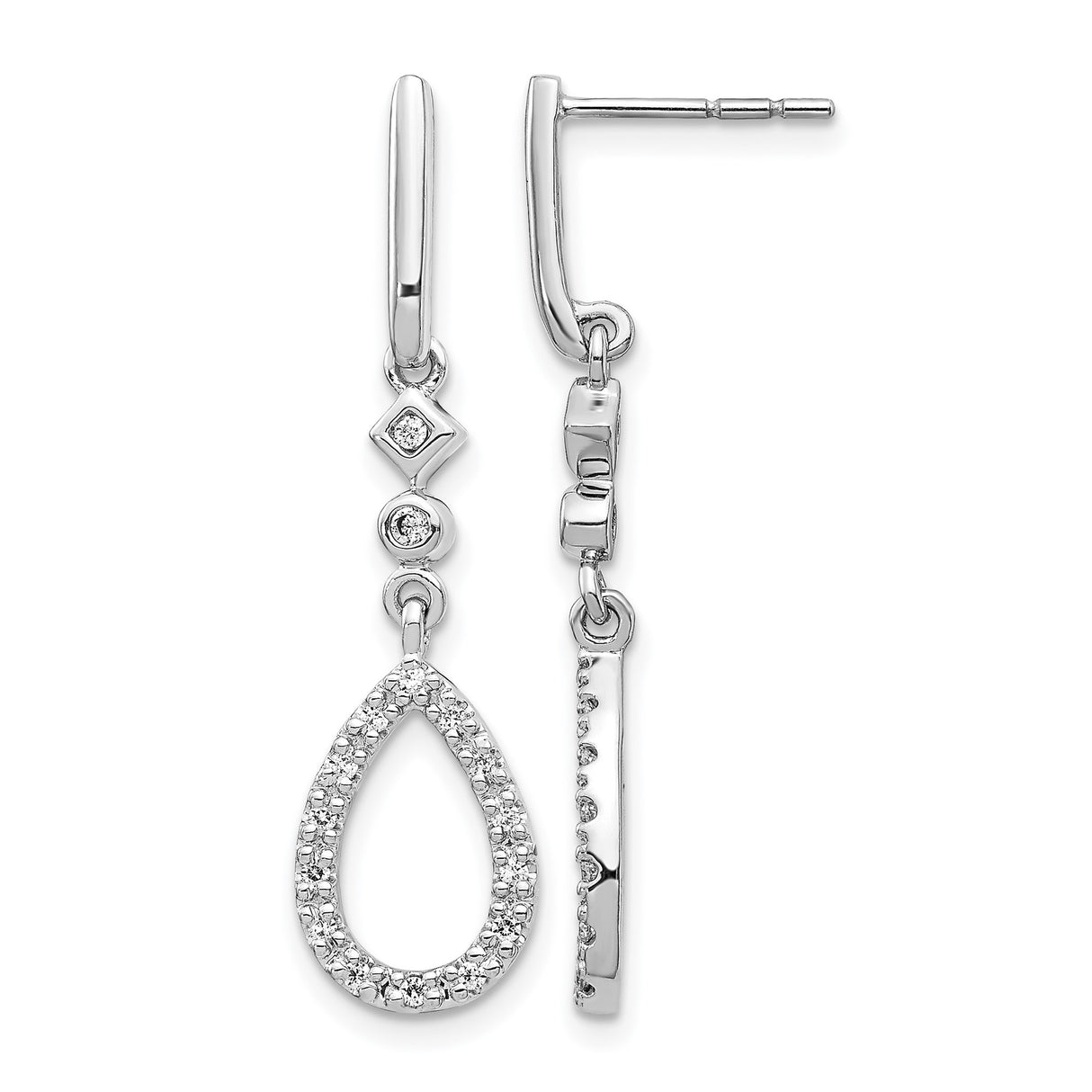 14k White Gold Teardrop Earrings with Diamond Accents, Elegant Dangle Drop Design for Women