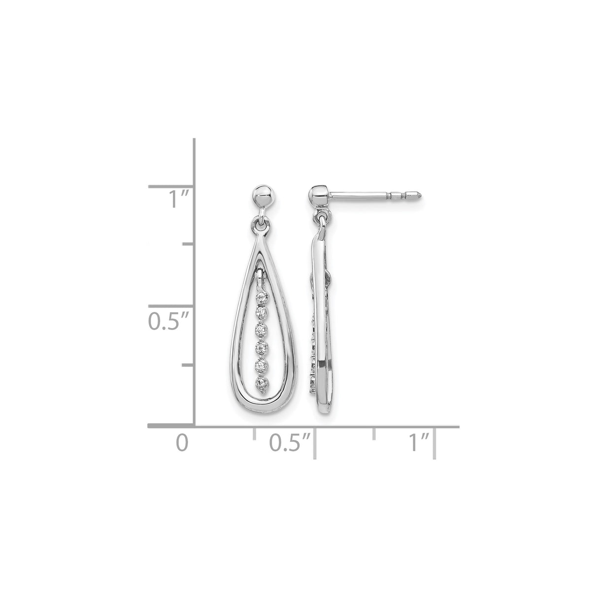 10k White Gold Dangle Earrings with Round Cut Diamonds, Teardrop and Vertical Bar Design