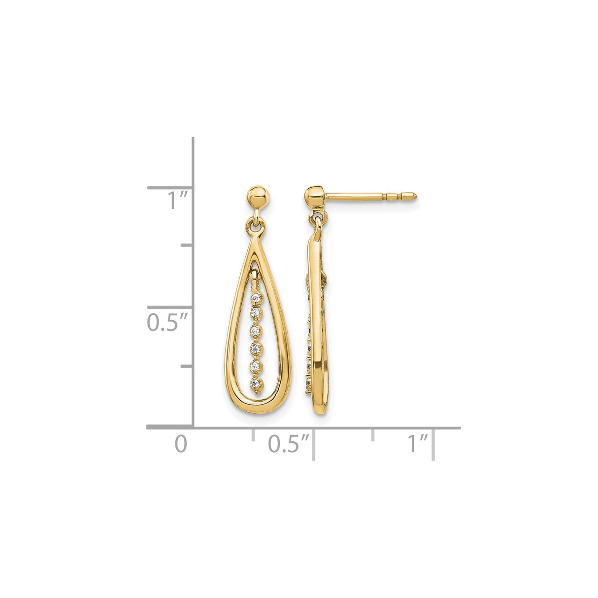 10k Yellow Gold Teardrop Dangle Earrings with Cubic Zirconia, Open Drop Design