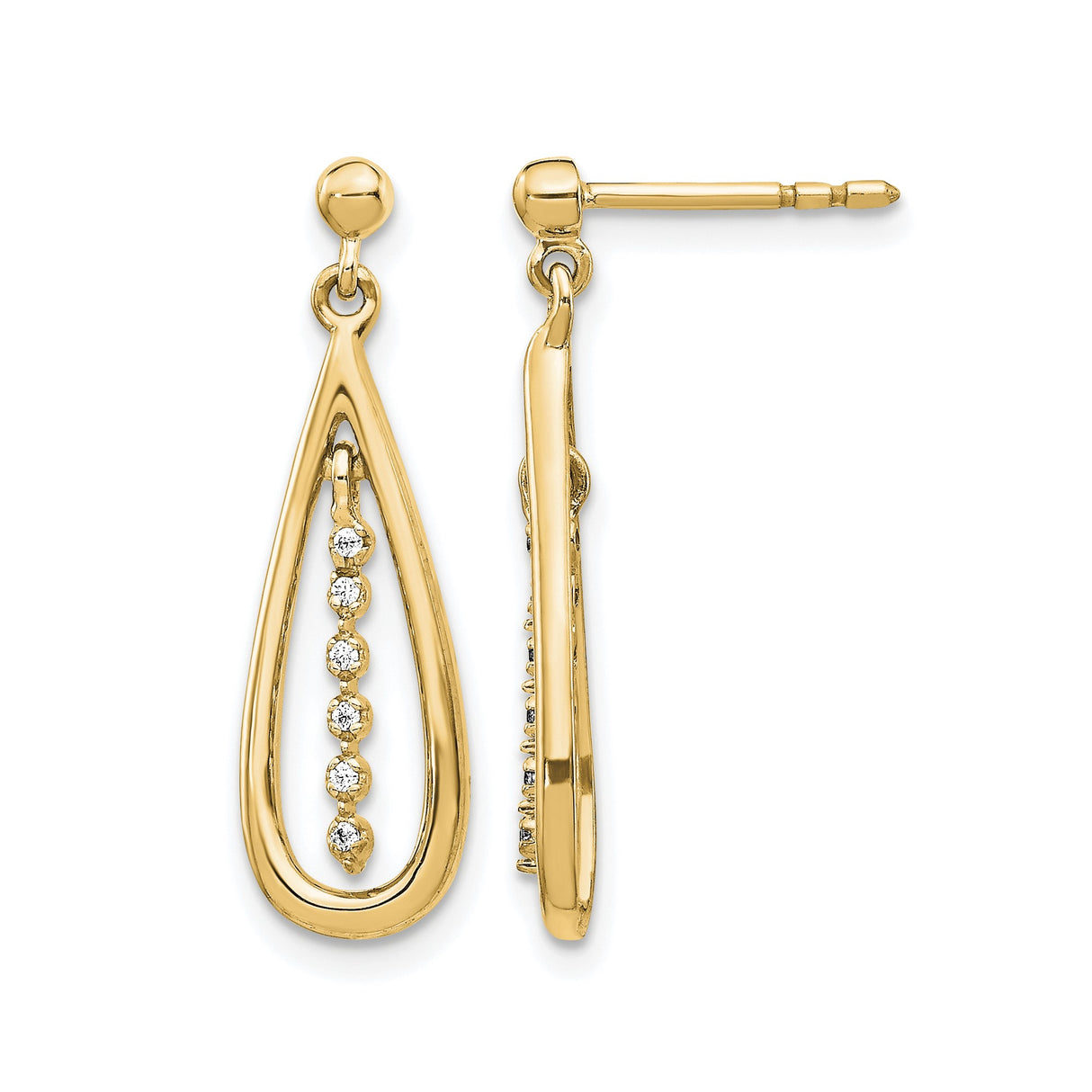 10k Yellow Gold Teardrop Dangle Earrings with Cubic Zirconia, Open Drop Design