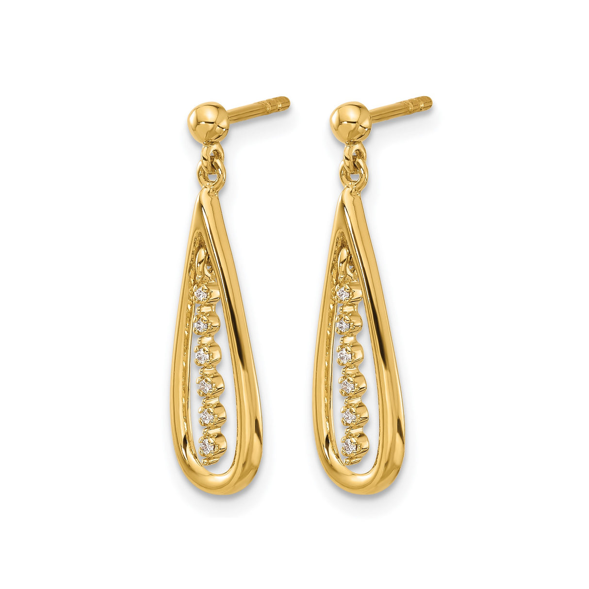 14k Yellow Gold Dangle Earrings with Diamond Teardrop Design and Vertical Accents