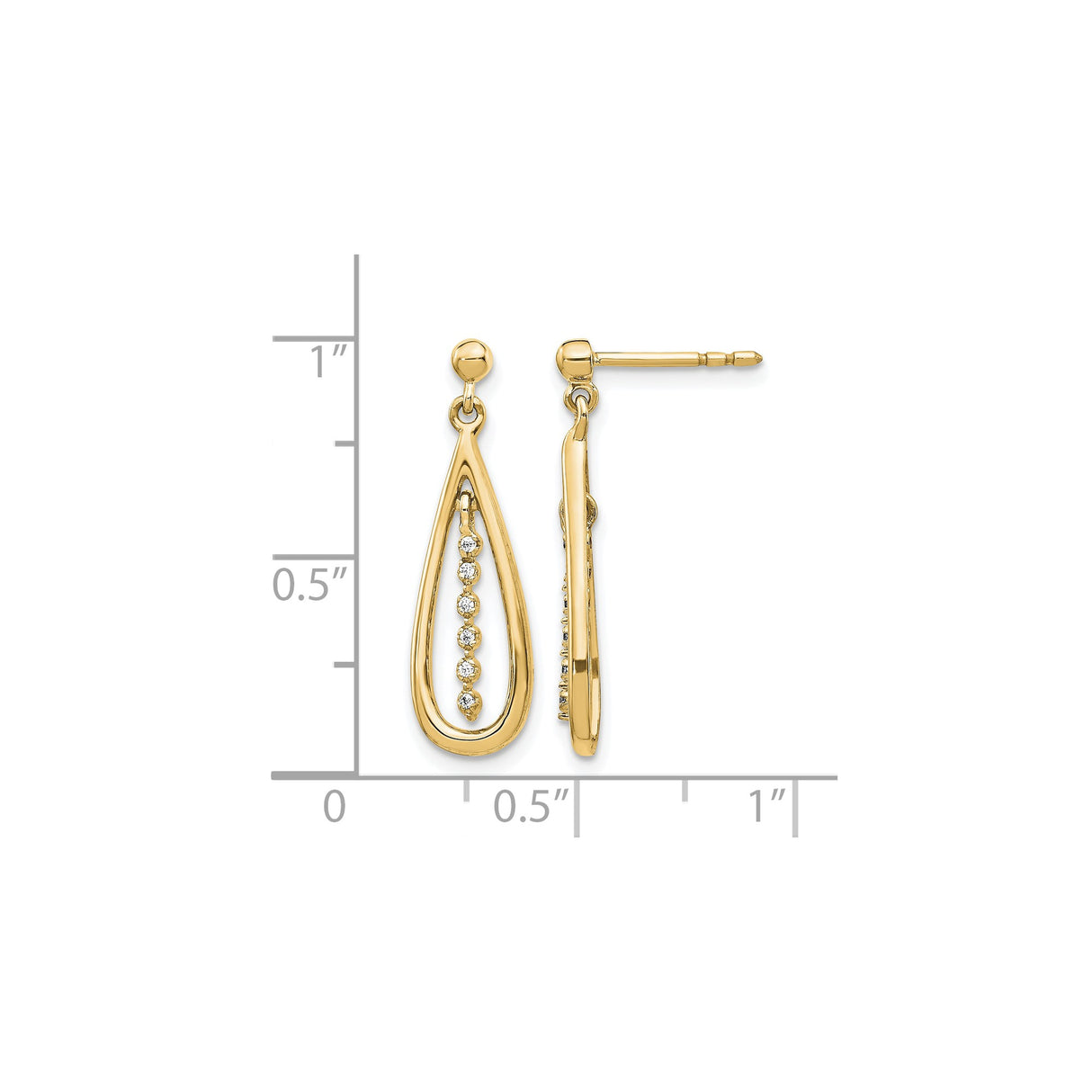 14k Yellow Gold Dangle Earrings with Diamond Teardrop Design and Vertical Accents