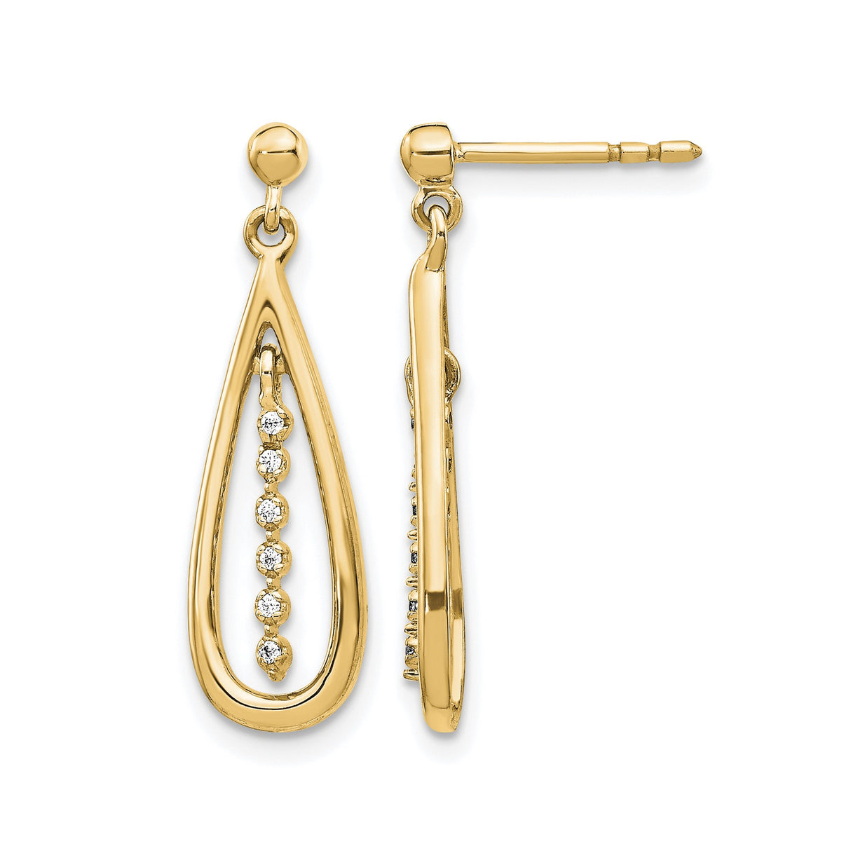 14k Yellow Gold Dangle Earrings with Diamond Teardrop Design and Vertical Accents