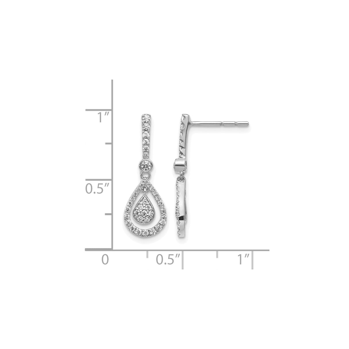 14k White Gold Double Teardrop Dangle Earrings with Diamond Accents for Women