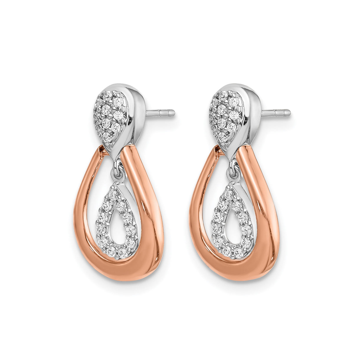 14k Two-Tone Gold Teardrop Earrings with Diamond Accents and Polished Rose Frame