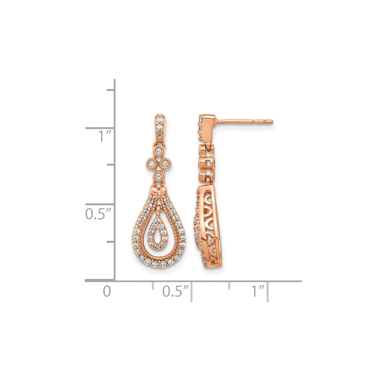 14k Rose Gold Dangle Earrings with Diamond Teardrop and Floral Openwork Design