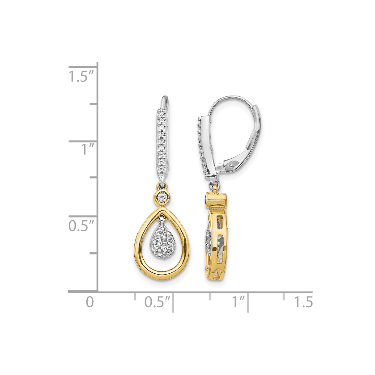 14k Yellow Gold Teardrop Dangle Earrings with Diamond Accents, Leverback Design for Women