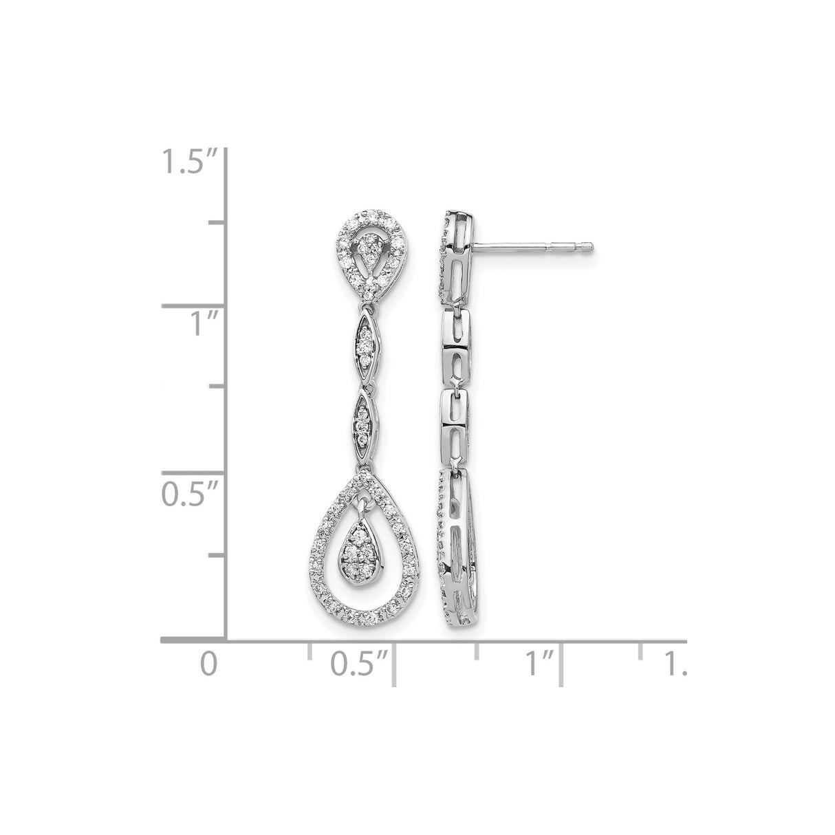 14k White Gold Dangle Earrings with Teardrop and Marquise Diamond Accents