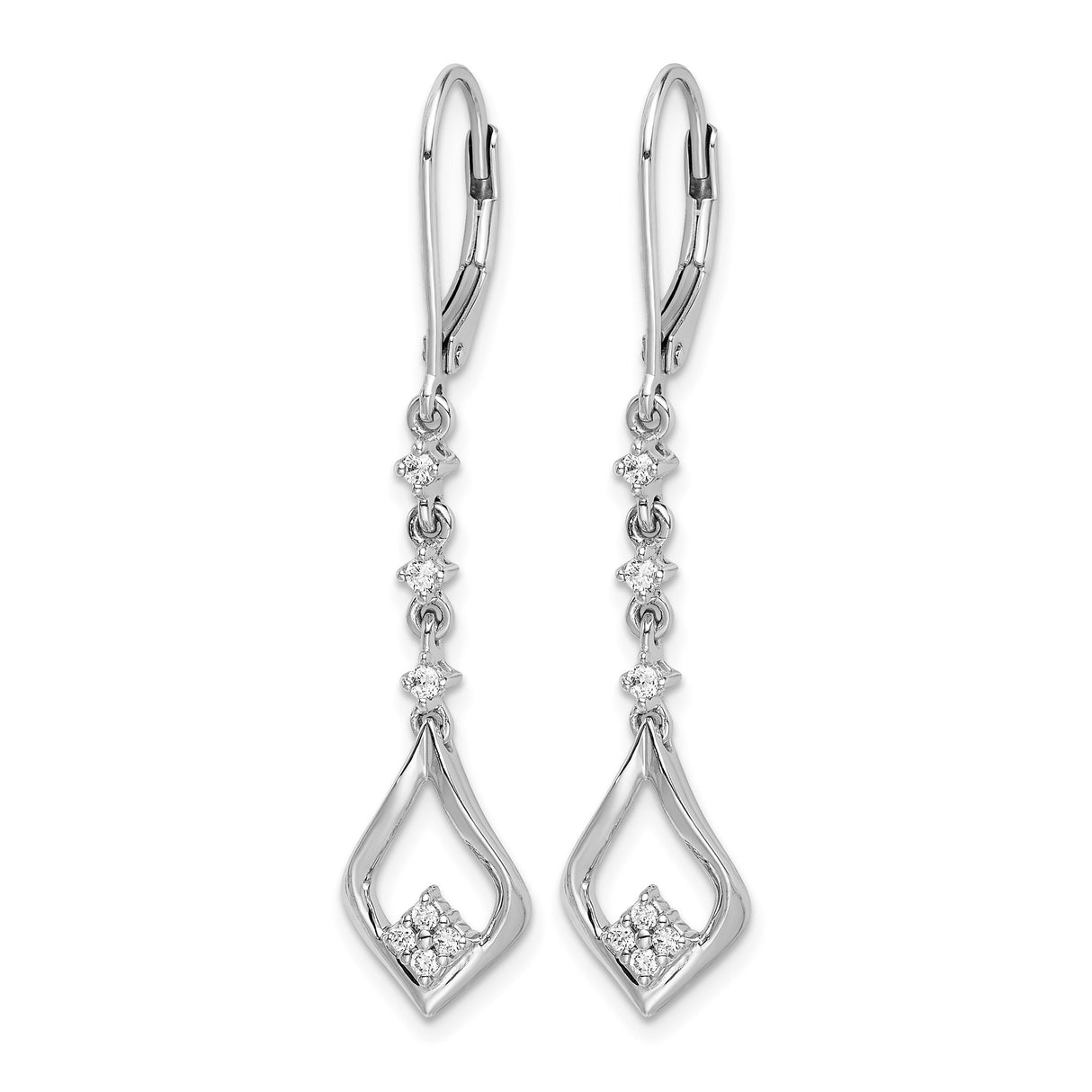 10k White Gold Dangle Earrings with Diamond Accents, Open Marquise Drop Design