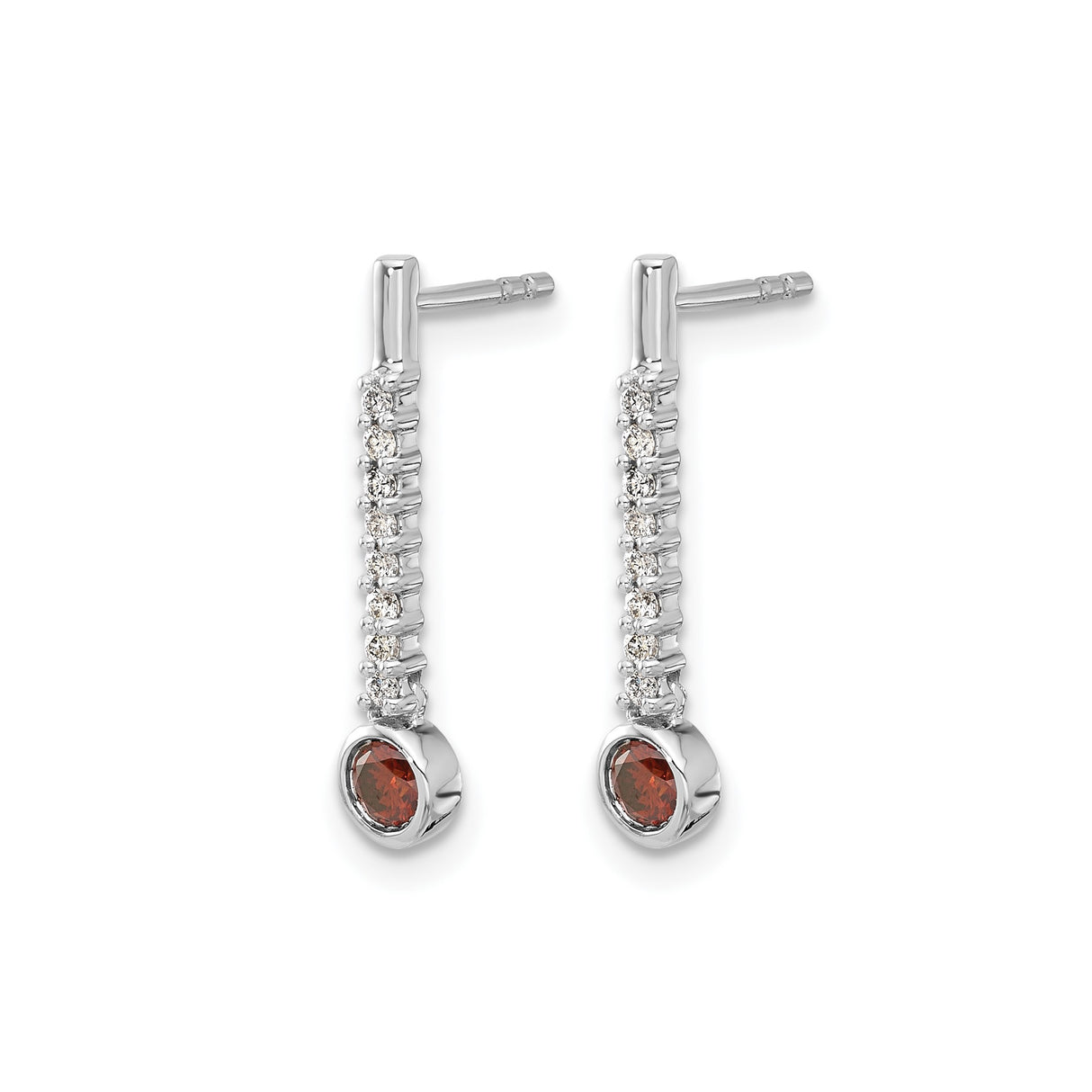 14k White Gold Drop Earrings with Red Diamond Dangle and Clear Diamond Accents, Modern Style