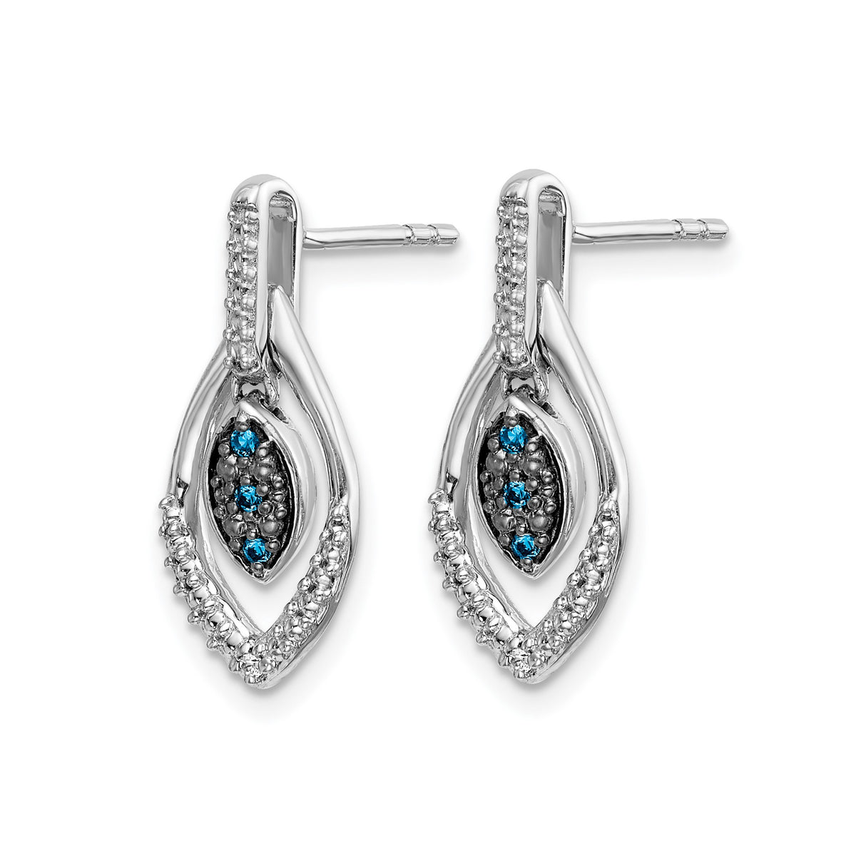 14k White Gold Marquise Drop Earrings with Blue and White Diamonds, Leaf and Open Eye Design