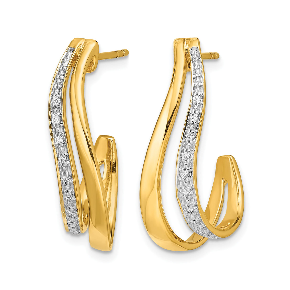 14k Yellow Gold Twisted Hoop Earrings with Diamond Cut Accents, Two Tone Lightweight Design