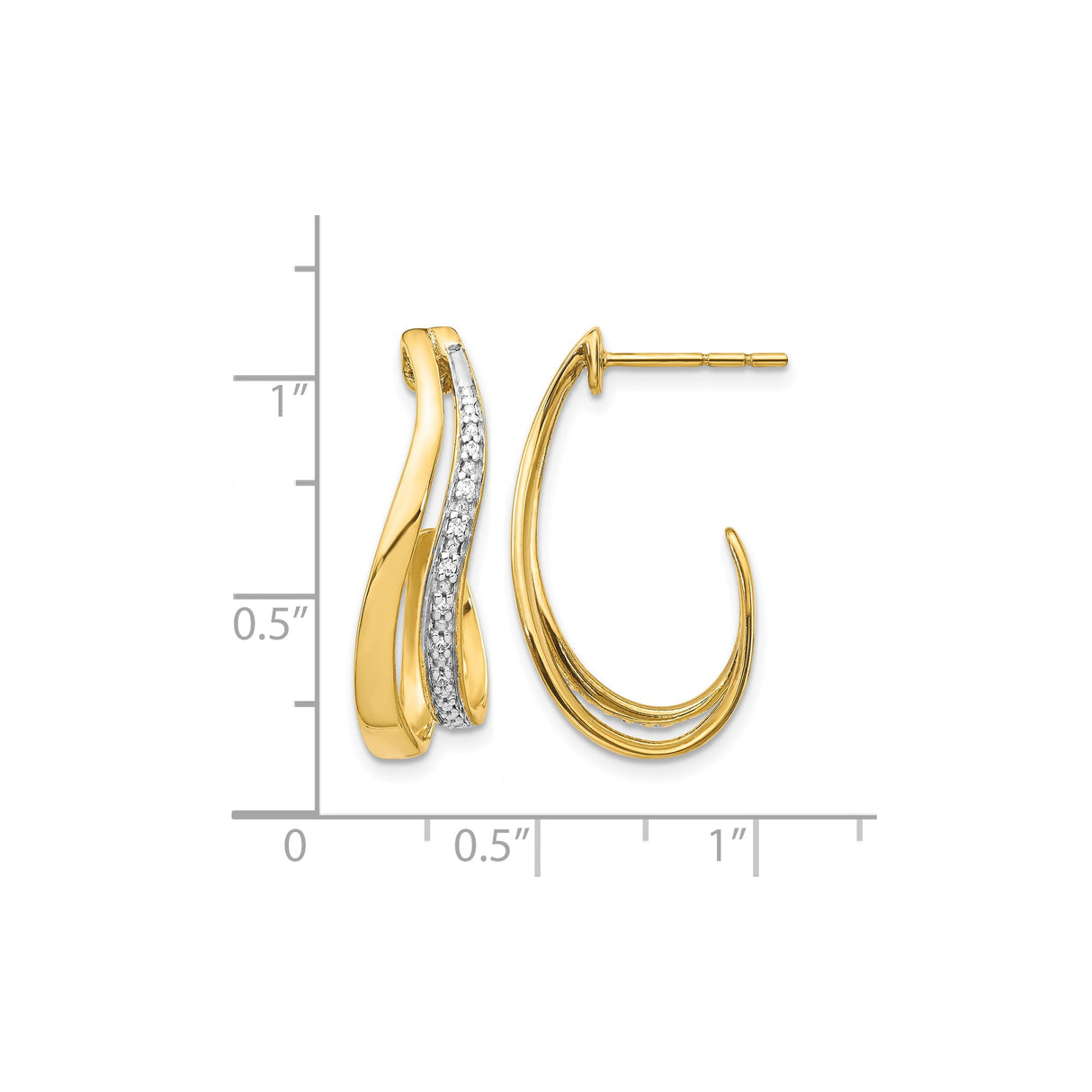 14k Yellow Gold Twisted Hoop Earrings with Diamond Cut Accents, Two Tone Lightweight Design