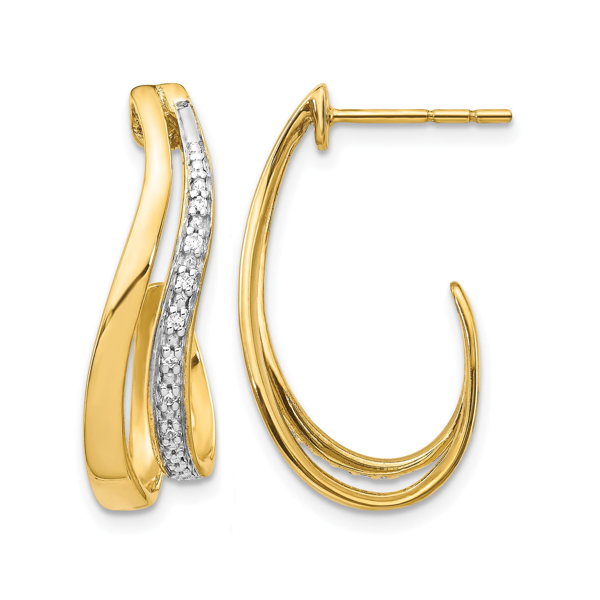 14k Yellow Gold Twisted Hoop Earrings with Diamond Cut Accents, Two Tone Lightweight Design