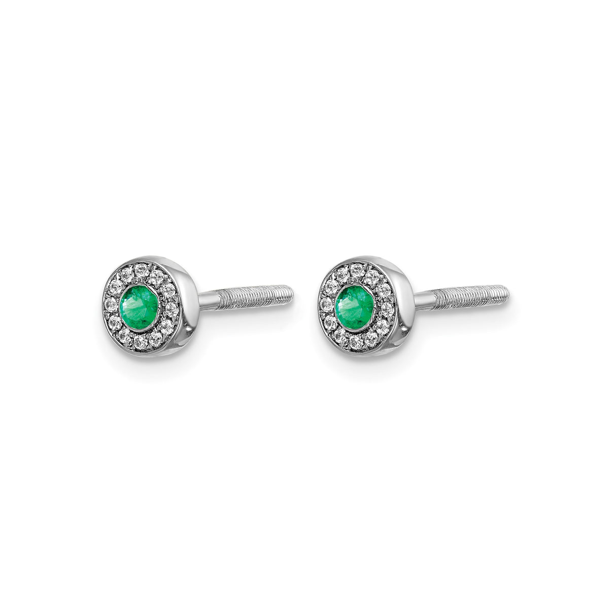 14k White Gold Stud Earrings with Emerald and Diamond Halo, Classic Fine Jewelry for Women