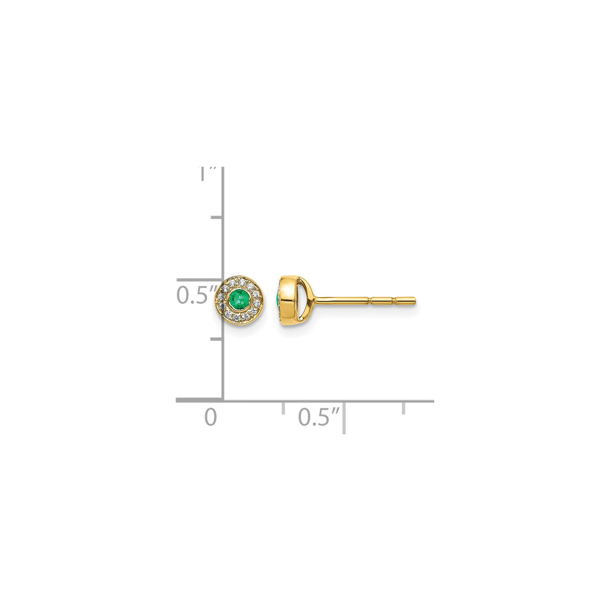 14k Yellow Gold Stud Earrings with Green Emerald Center and Diamond Halo