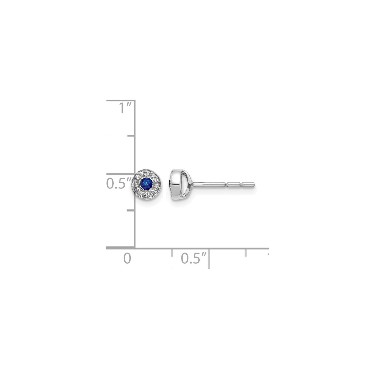 14k White Gold Stud Earrings with Blue Sapphire and Diamond Halo Design for Women