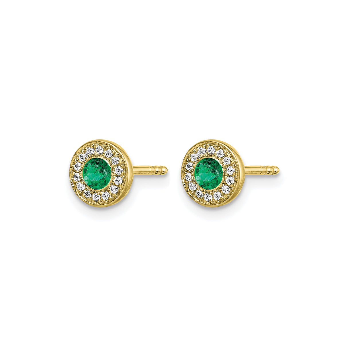14k Yellow Gold Emerald Stud Earrings with Diamond Halo, Classic Fine Jewelry for Women