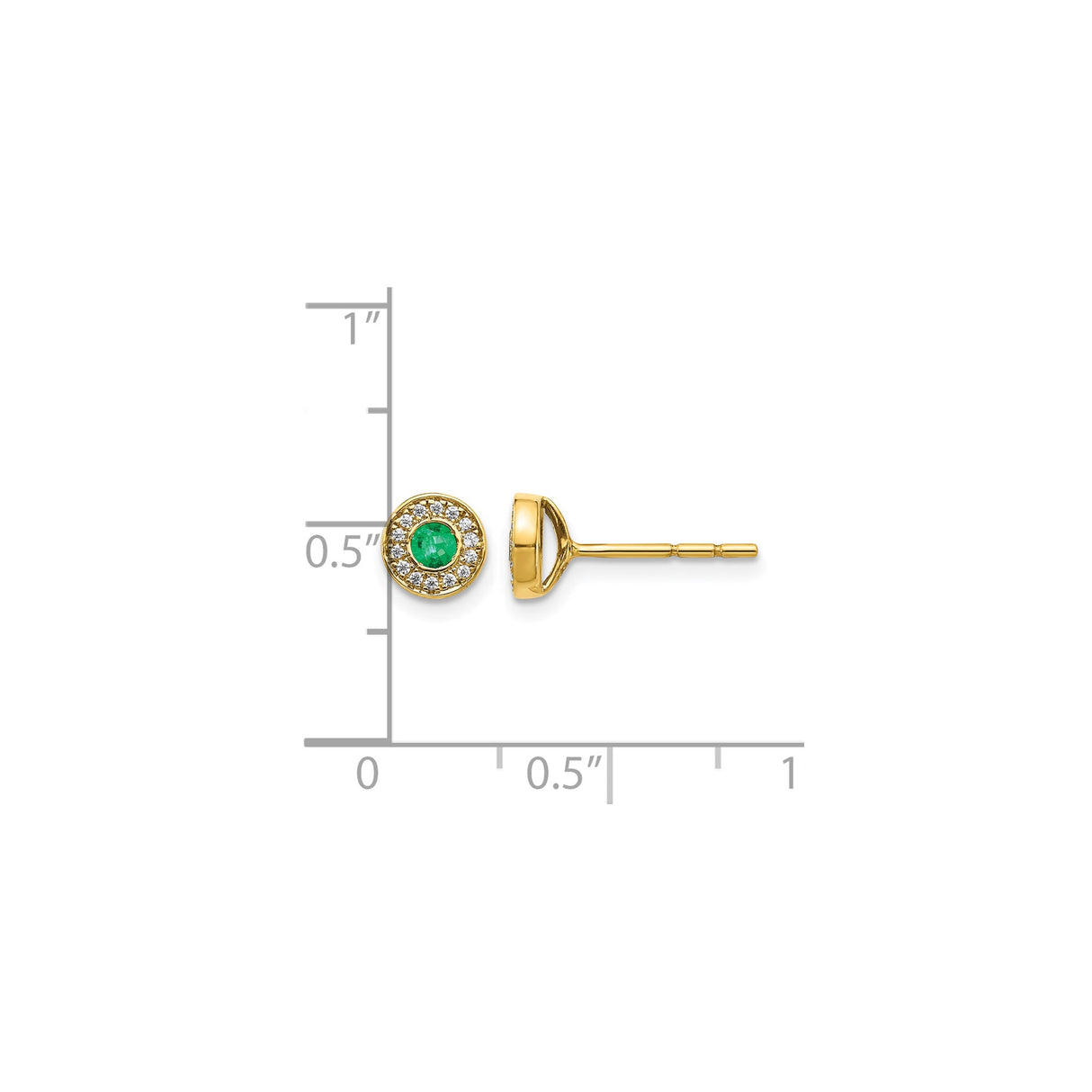 14k Yellow Gold Emerald Stud Earrings with Diamond Halo, Classic Fine Jewelry for Women
