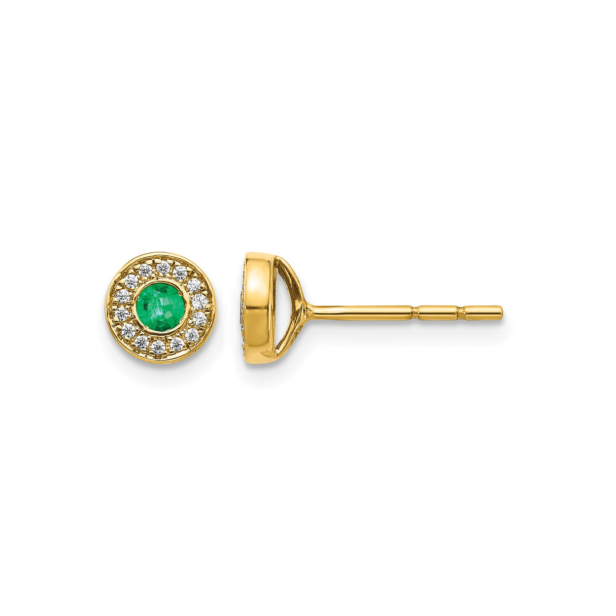 14k Yellow Gold Emerald Stud Earrings with Diamond Halo, Classic Fine Jewelry for Women