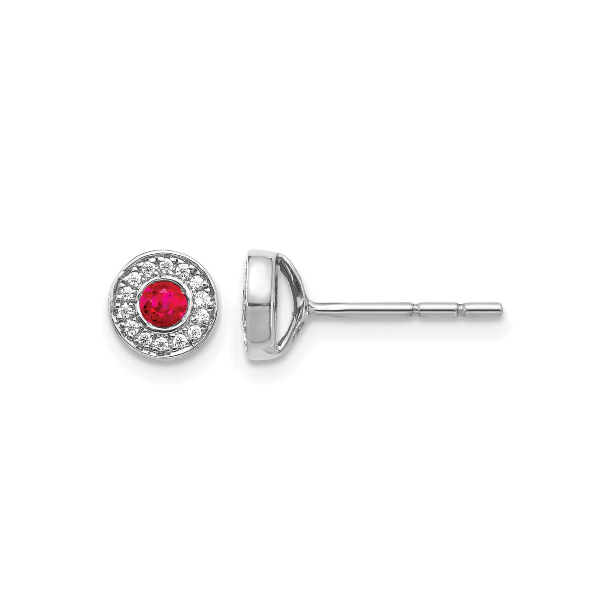 14k White Gold Ruby and Diamond Halo Stud Earrings for Women