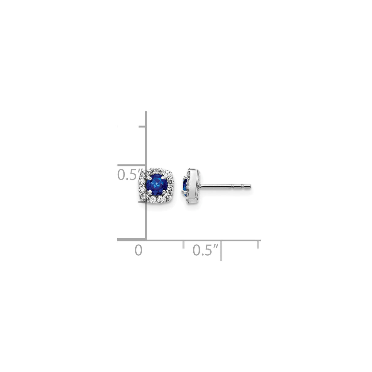 14k White Gold Stud Earrings with Sapphire and Diamond Halo Design