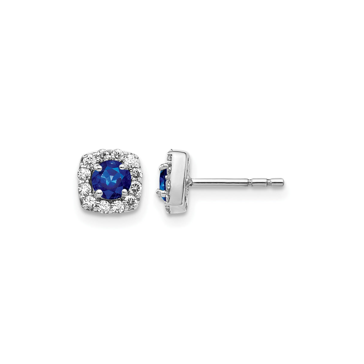 14k White Gold Stud Earrings with Sapphire and Diamond Halo Design