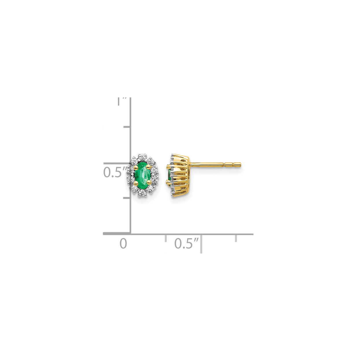 14k Yellow Gold Stud Earrings with Oval Emerald and Diamond Halo Floral Design