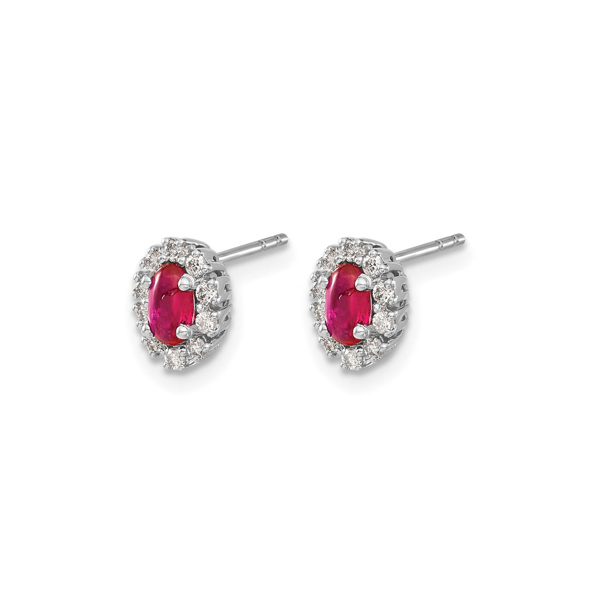 10k White Gold Stud Earrings with Oval Ruby and Diamond Halo Design for Women