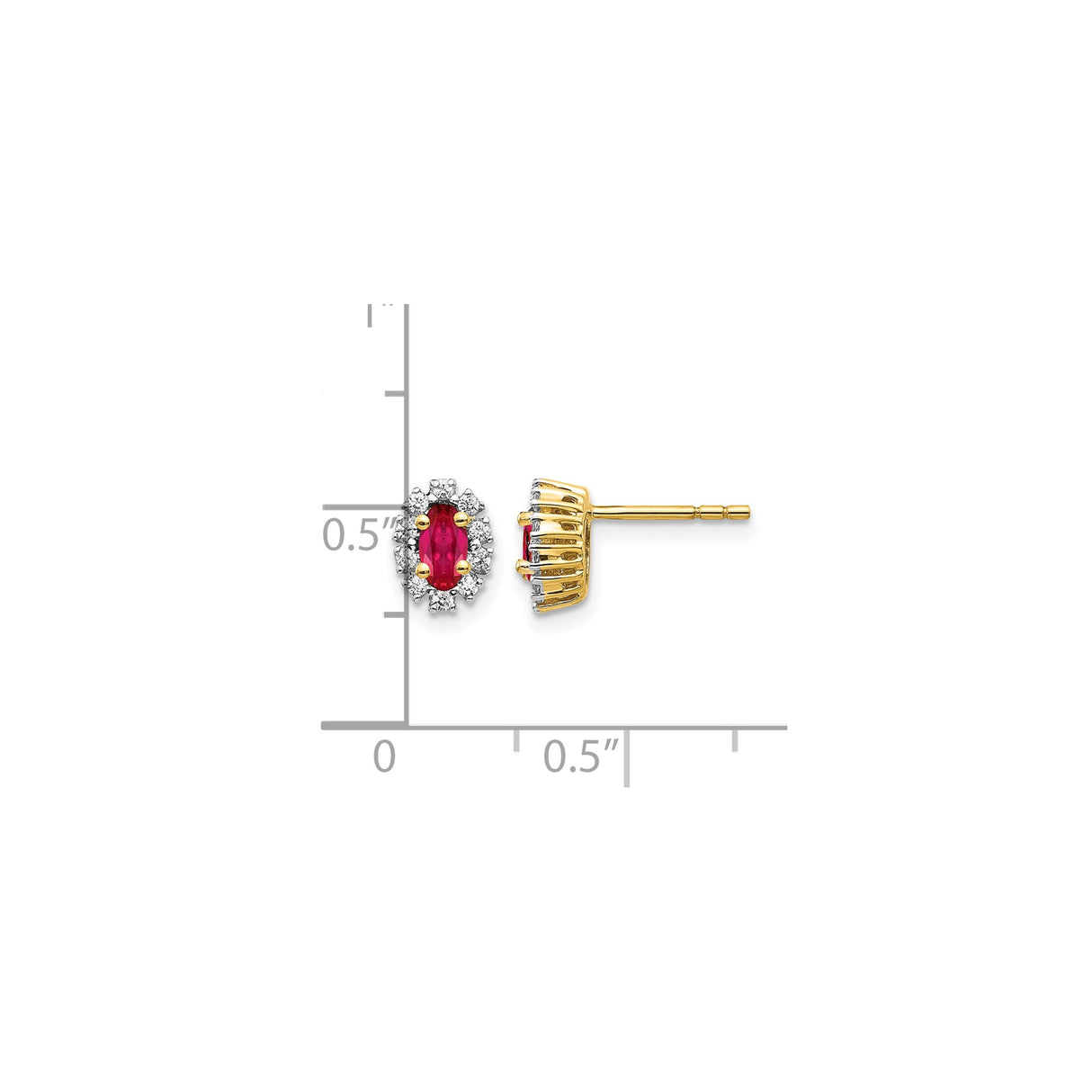 10k Yellow Gold Stud Earrings with Ruby and Diamond Halo, Floral Cluster Design for Women