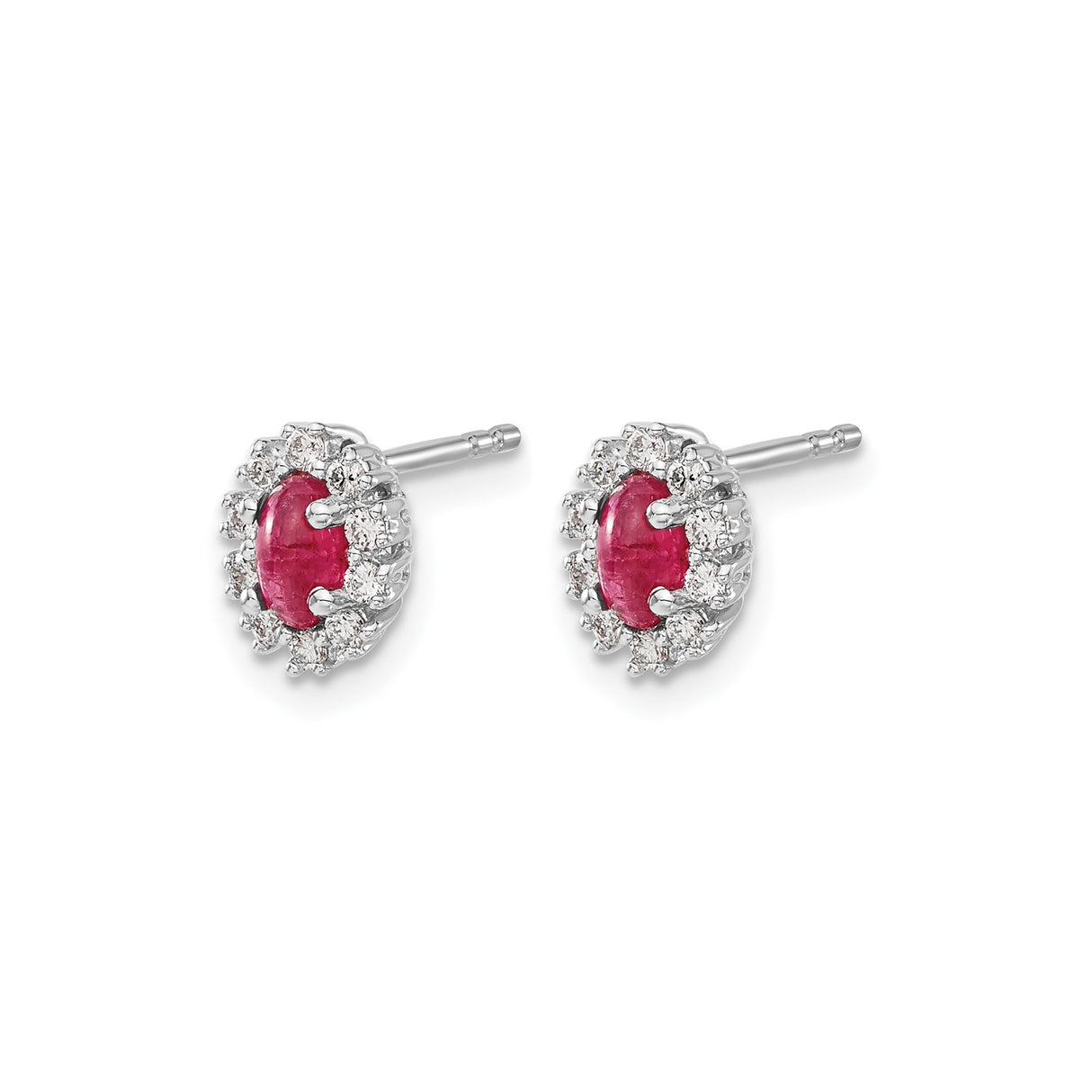 14k White Gold Ruby Halo Stud Earrings with Diamond Accents, Floral Design for Women