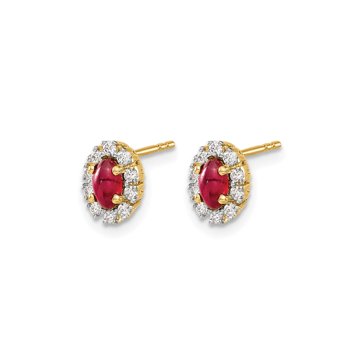 14k Yellow Gold Ruby Stud Earrings with Diamond Halo, Floral Cluster Design for Women