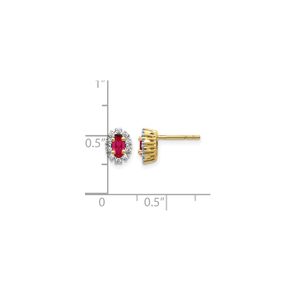 14k Yellow Gold Ruby Stud Earrings with Diamond Halo, Floral Cluster Design for Women