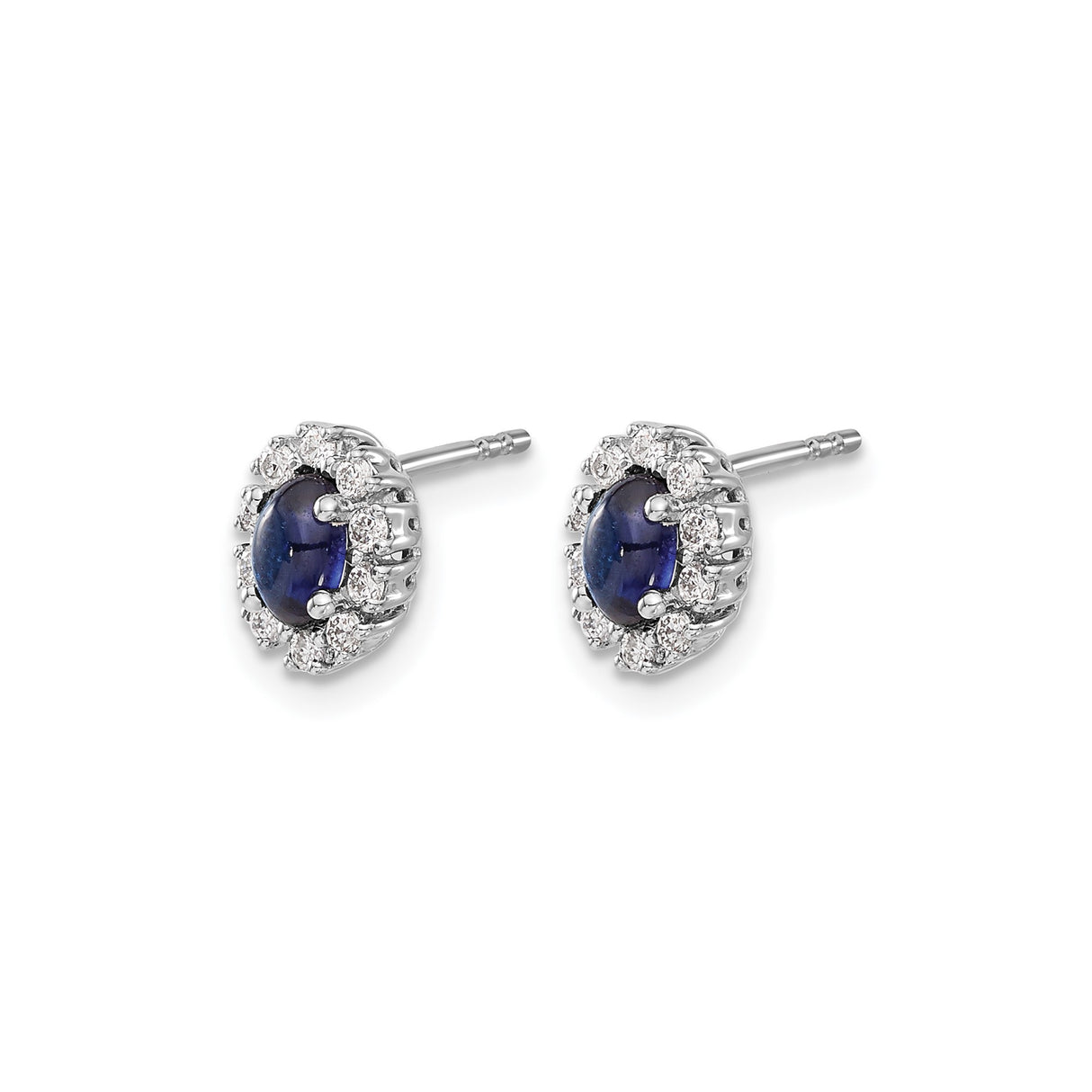10k White Gold Oval Stud Earrings with Sapphire Center and Diamond Halo