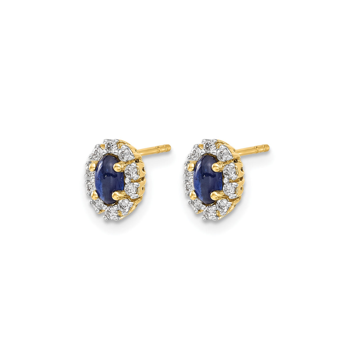 14k Yellow Gold Stud Earrings with Oval Sapphire and Diamond Accents, Halo Vintage Style