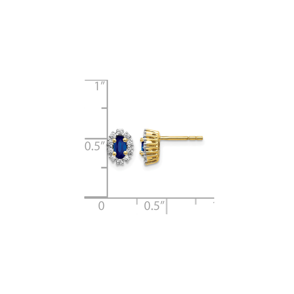 14k Yellow Gold Stud Earrings with Oval Sapphire and Diamond Accents, Halo Vintage Style