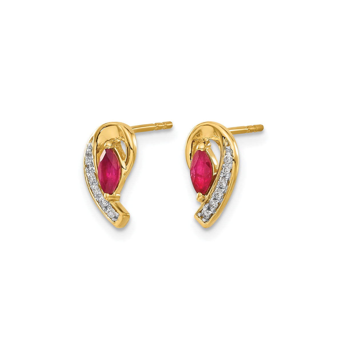 10k Yellow Gold Ruby Stud Earrings with Diamond Accents, Swirl Design for Women