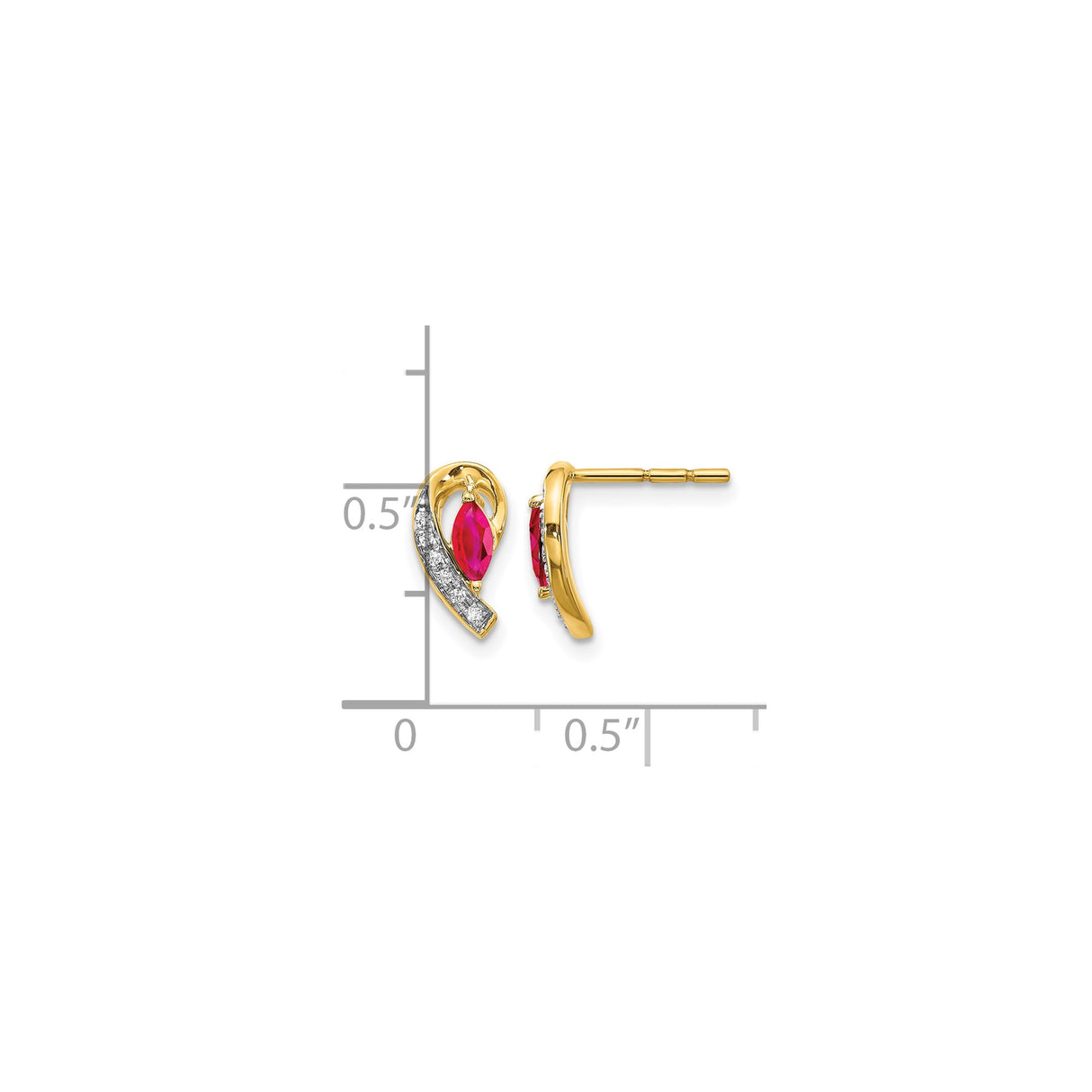 10k Yellow Gold Ruby Stud Earrings with Diamond Accents, Swirl Design for Women