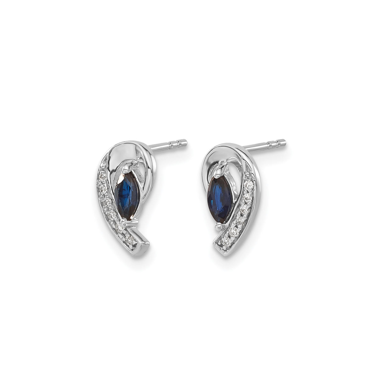 14k White Gold Stud Earrings with Marquise Cut Sapphire and Diamond Accent