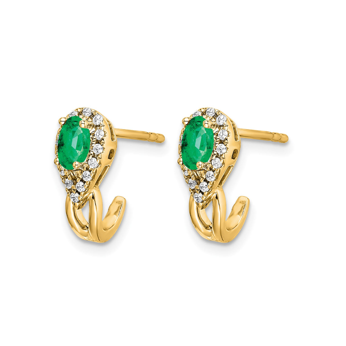 14k Yellow Gold Stud Earrings with Pear Shaped Emerald and Diamond Accents