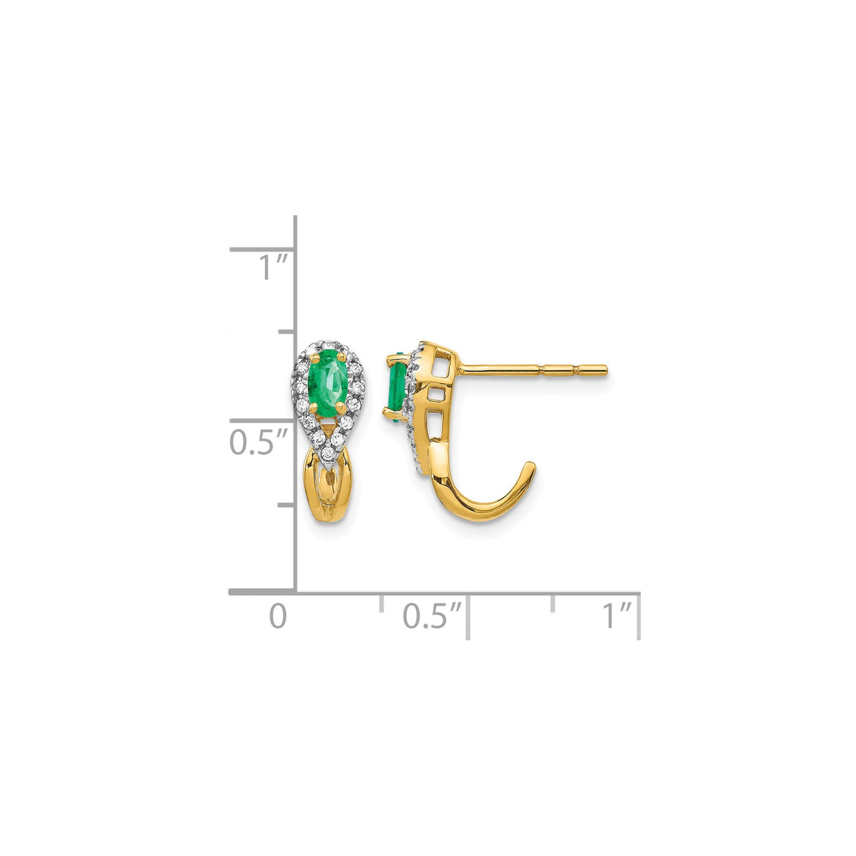 14k Yellow Gold Stud Earrings with Pear Shaped Emerald and Diamond Accents