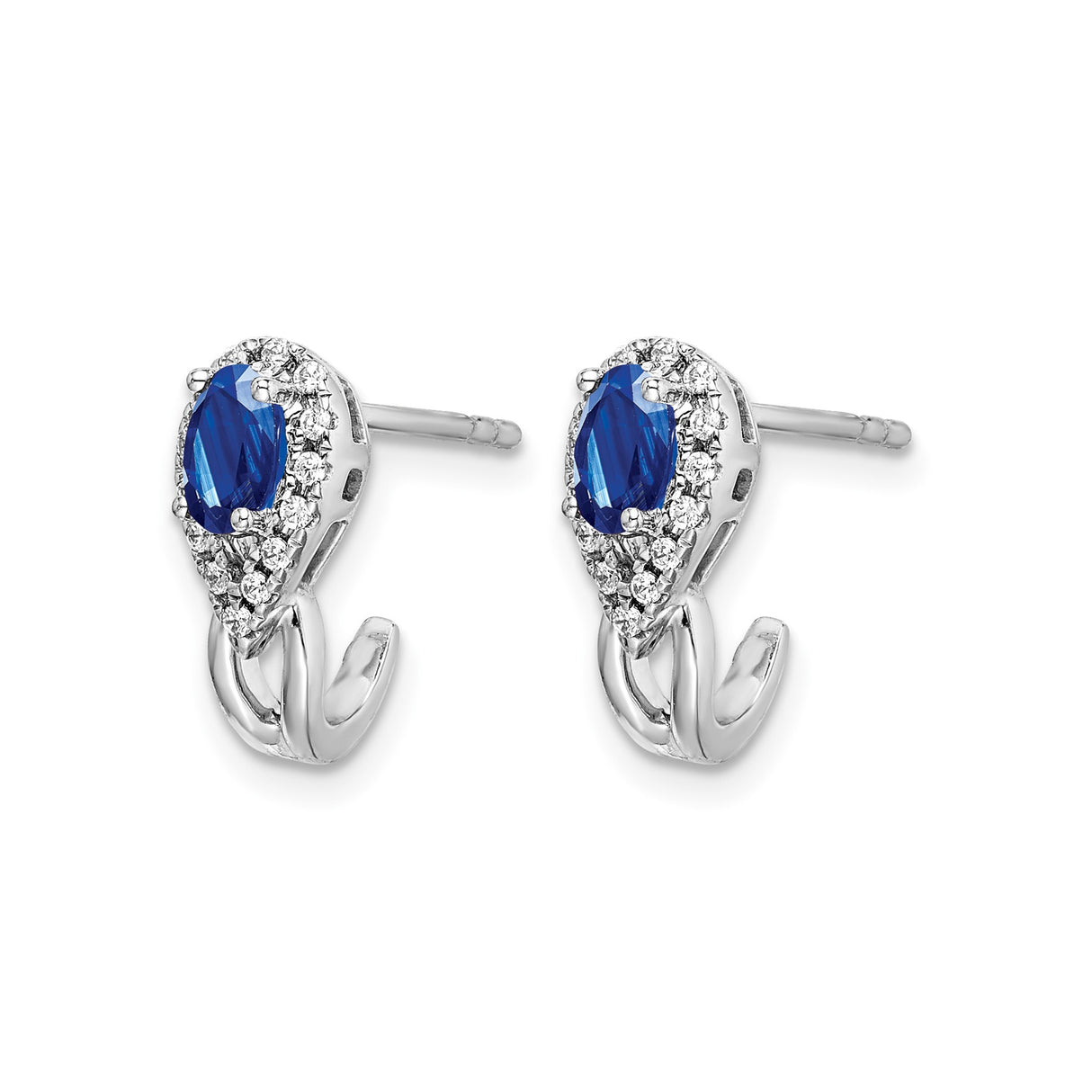 10k White Gold Teardrop Stud Earrings with Blue Sapphire and Diamond Halo
