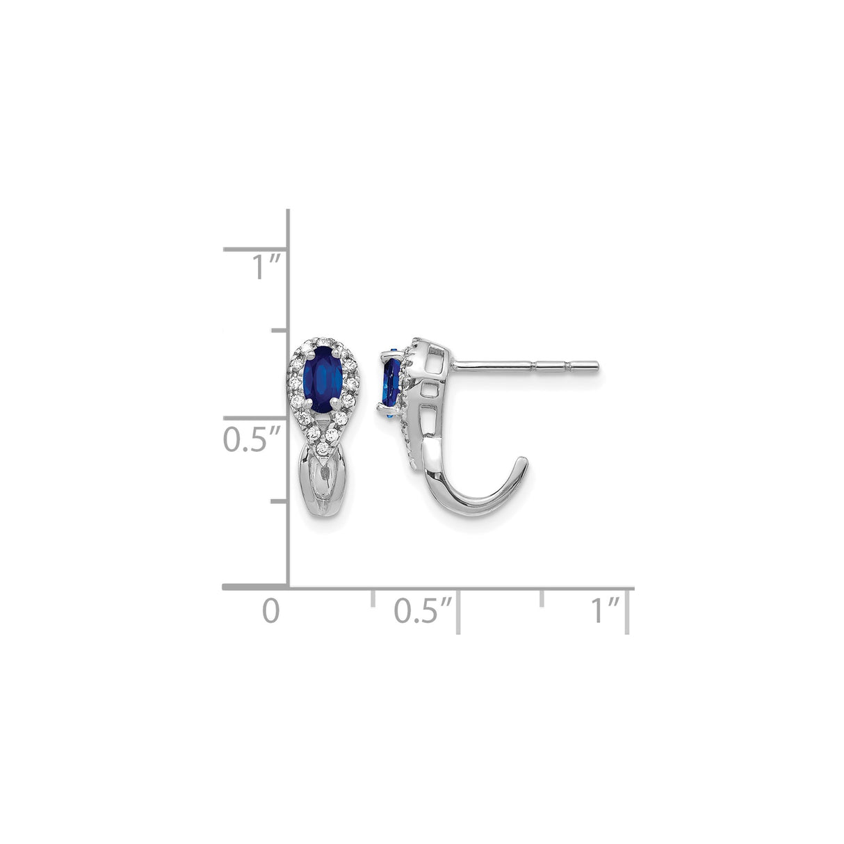 10k White Gold Teardrop Stud Earrings with Blue Sapphire and Diamond Halo